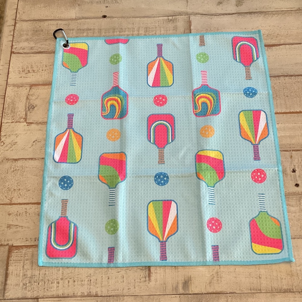 Colorful Pickleball Paddle Design Microfiber Towel with carabiner hook New